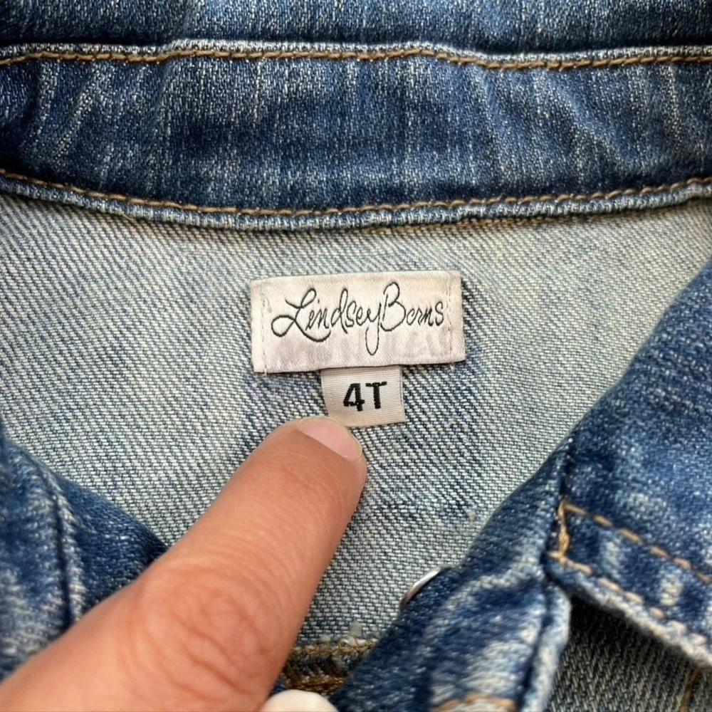Lindsey Berns Jeans Jacket Girls 4T Blue Denim Pink Floral Rhinestone Coquette